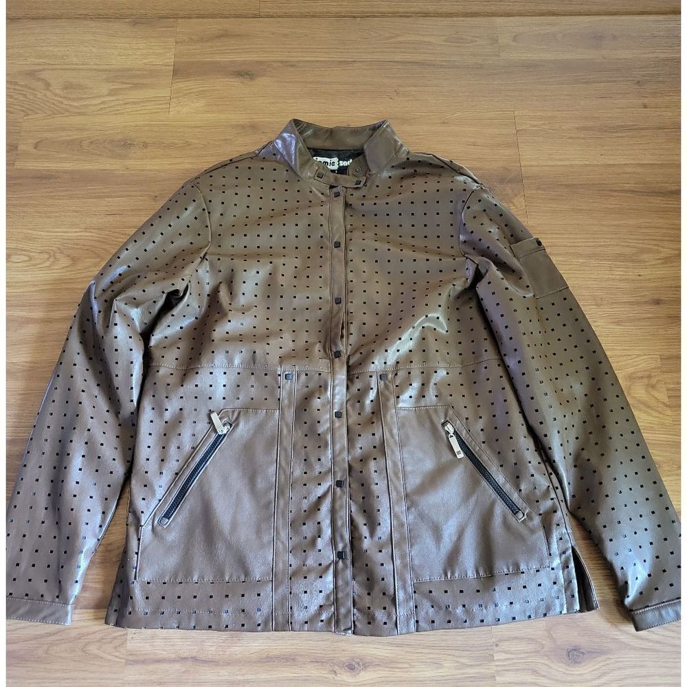 Jamie Sadock Brown Perforated Faux Leather‎ Moto Jacket Equestrian Small Golf